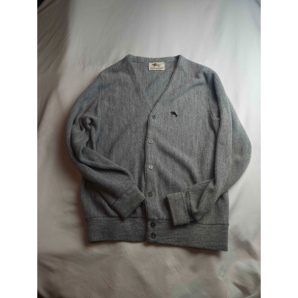 Vintage Steeplechase Cardigan Sweater Men Medium Gray Knit Horse Logo Equestrian